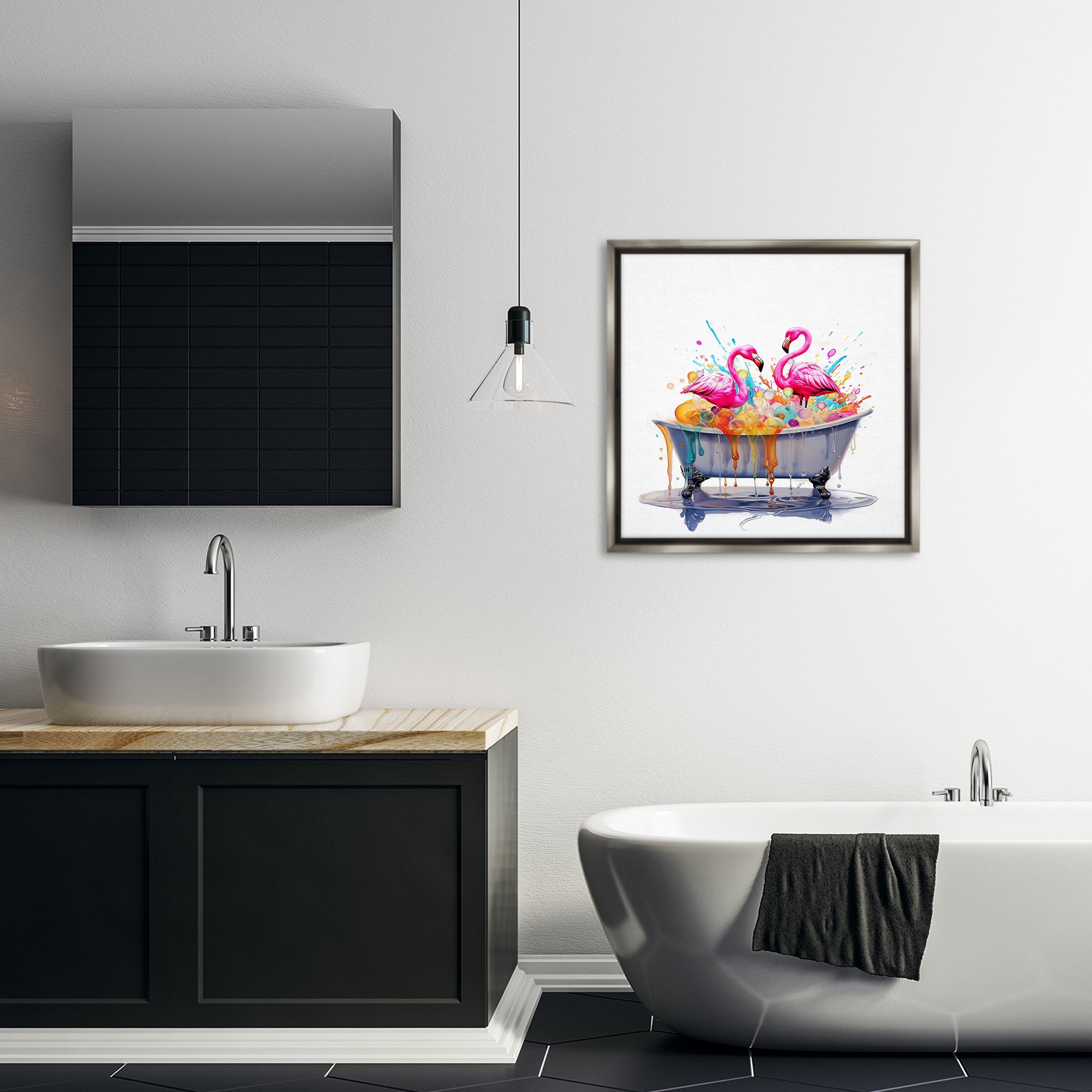 Stupell Industries Flamingo Bubble Bath Typography Painting Gray Floater Framed Canvas Art Print Wall Art, 25 x 25
