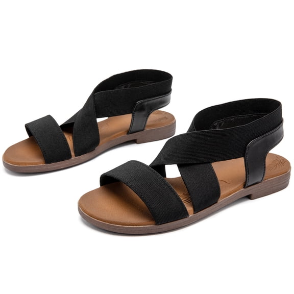 Ataiwee Women's Comfortable Flat Slide Sandals - Summer Fashionable with Elastic Ankle Strap.