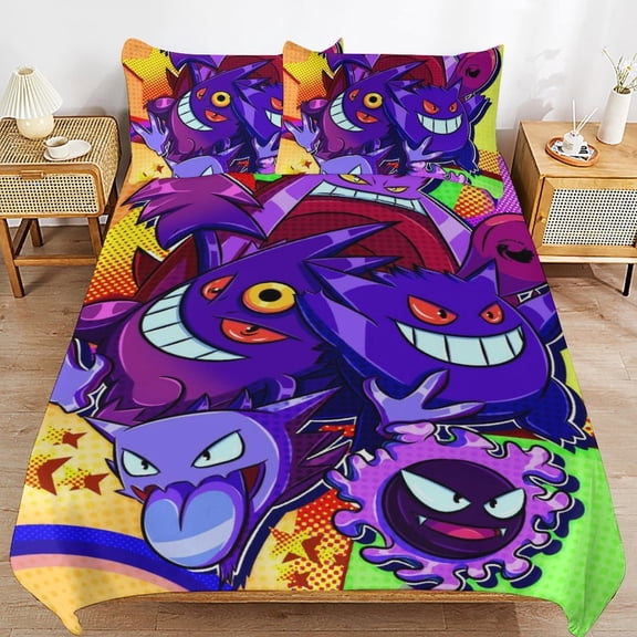 3 Piece Comfortable Bedding Set Gengar Duvet Cover Twin Bed with 2 Pillowcase 79"x90"
