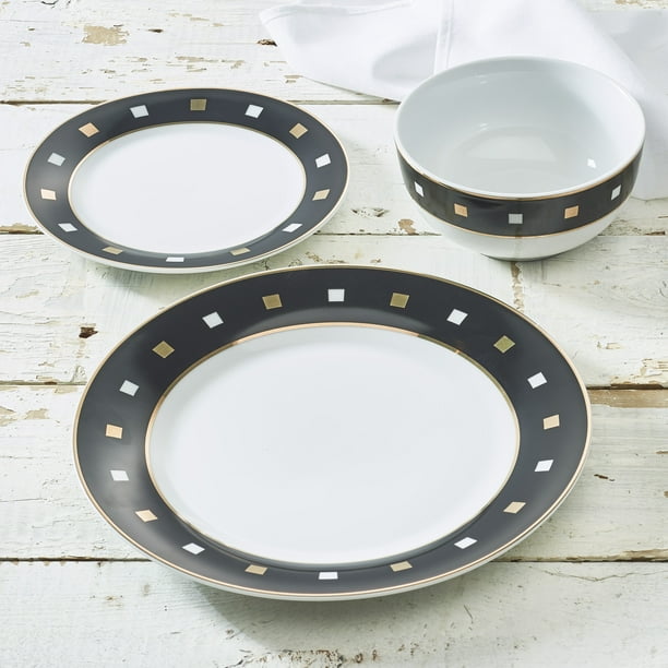 Black Squared 12Piece Porcelain Dinnerware Set