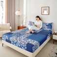 thumbnail image 3 of Homewish Boho Patchwork Plaid Bed Sheets,Abstract Geometric Full Size Sheets,Blue,4 Pieces,1 Flat Sheet, 1 Fitted Sheet and 2 Pillowcases, 3 of 6