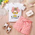 thumbnail image 2 of XZNPDUCQ Toddler Girls Summer Short Sleeve T-Shirt Tops Elastic Shorts Set 2Pcs 2PCS Set kids Casual Elastic Shorts 2Pcs Dailywear Pink，4-5 Years, 2 of 5