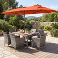 thumbnail image 5 of Costway 8 PCS Outdoor Wicker Dining Furniture & Double-Sided Umbrella with Solar LED Lights Orange + Mix Gray, 5 of 6