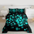 thumbnail image 2 of Homewish Neon Cyan Rectangle Queen Comforter Set for Adult, Chic Abstract Ombre Bedding Sets, Modern Honeycomb Reversible Bedding Comforter Set, Luxury Bedroom Decor, 3 Pieces, 2 of 8
