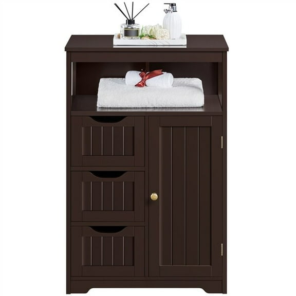 SEEKOL Wood Bathroom Floor Cabinet with 3 Drawers &1 Cupboard, Free Standing Storage Organizer Hallway Entryway Cabinet for Living Room Kitchen, Espresso