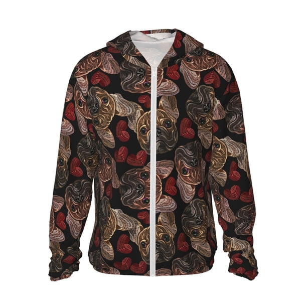 Balery Hearts and French Bulldog Sudadera ligera de manga larga con capucha y protección solar UPF 50+ para hombre y mujer, ideal para pesca y running-Large