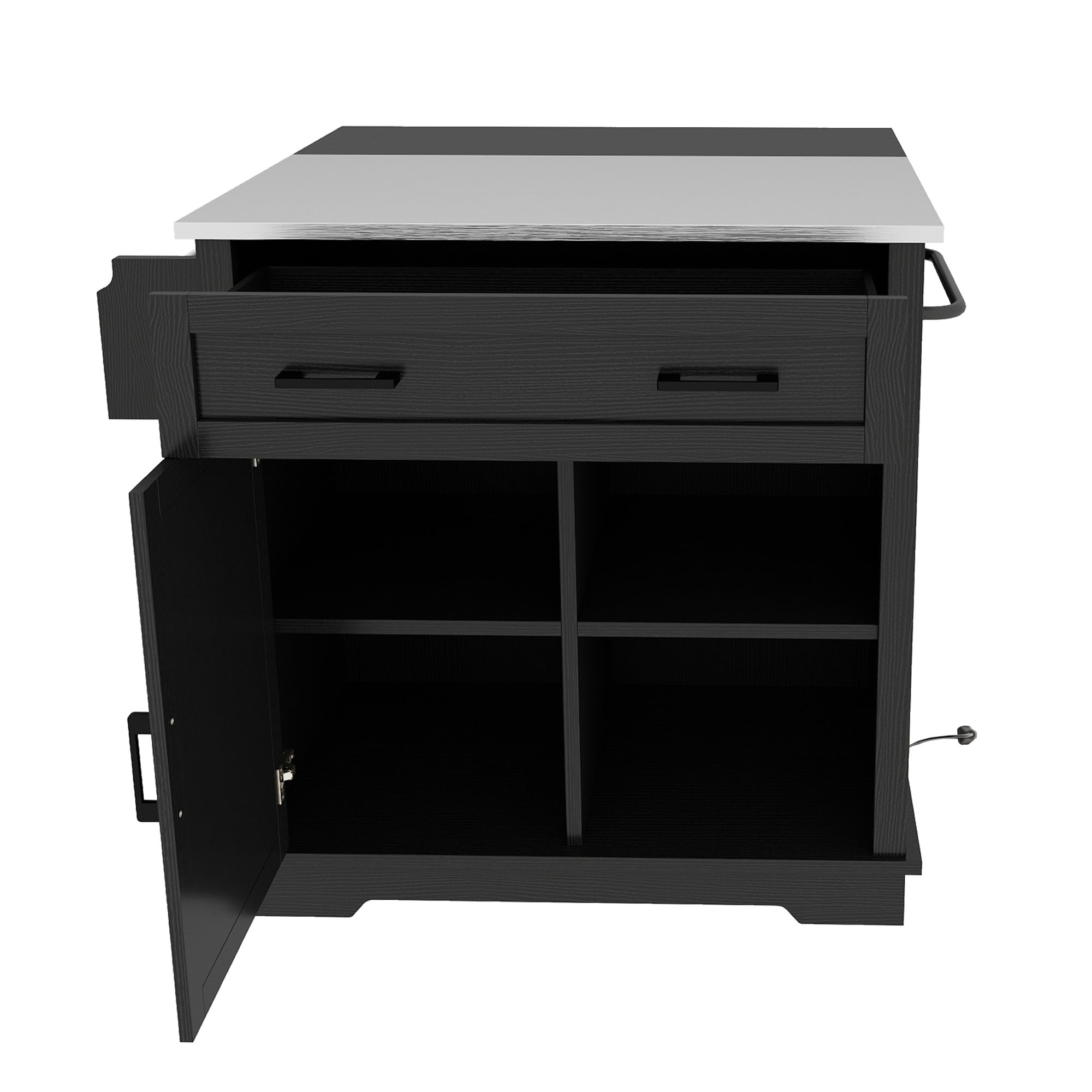 Uforic Kitchen Island Table with Drop Leaf & Storage, Kitchen Cart with Power Outlets, Black