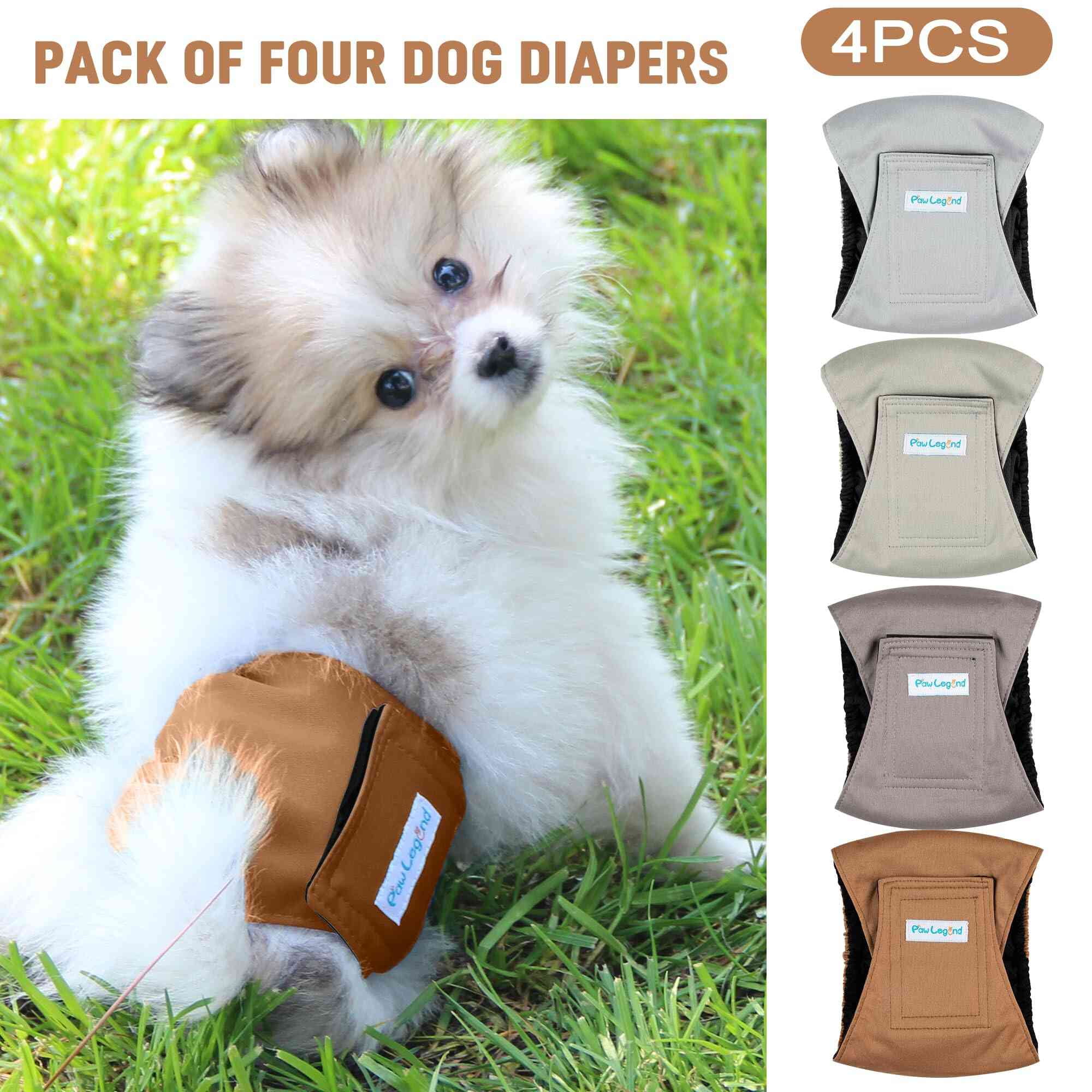 Paw Legend 4 Pack Washable Dog Diapers Male Dog Belly Bands for Male Dogs Diapers Reusable Puppy & Doggie Diapers Male (Medium)
