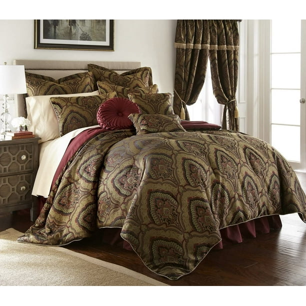 Chezmoi Collection Paisley 9 Piece Comforter Sets, Queen with Shams, Bed Skirt, Pumpkin Cushion