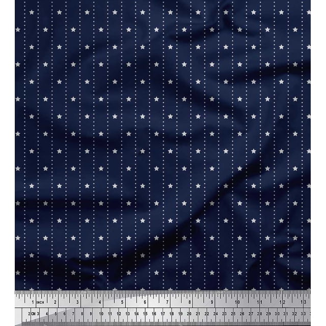 Soimoi Blue Poly Georgette Fabric Dots & Star Print Fabric by Yard 42 Inch Wide