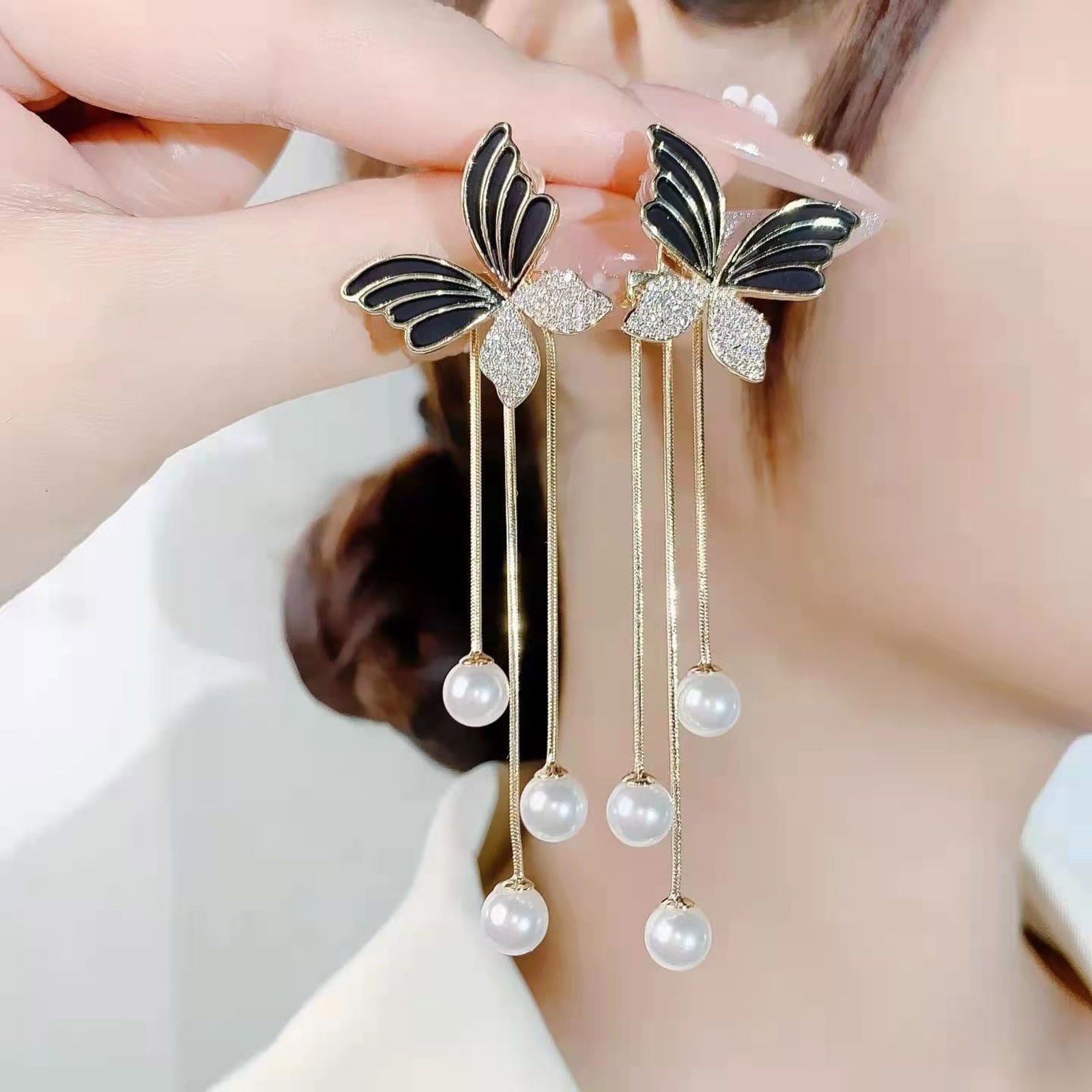 sunhillsgrace gold earrings for women diamond set butterfly pearl