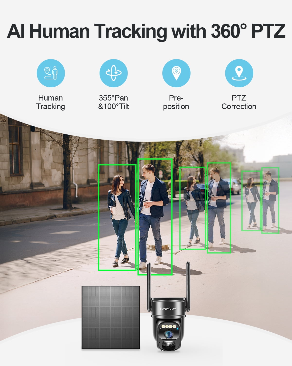 HestiaGuard 4G LTE Cellular Security Camera Solar Powered with Built-in SIM Card, Remote Access, Motion Alerts, Auto Human Tracking, 2K HD Color Night Vision, Non-WiFi Design