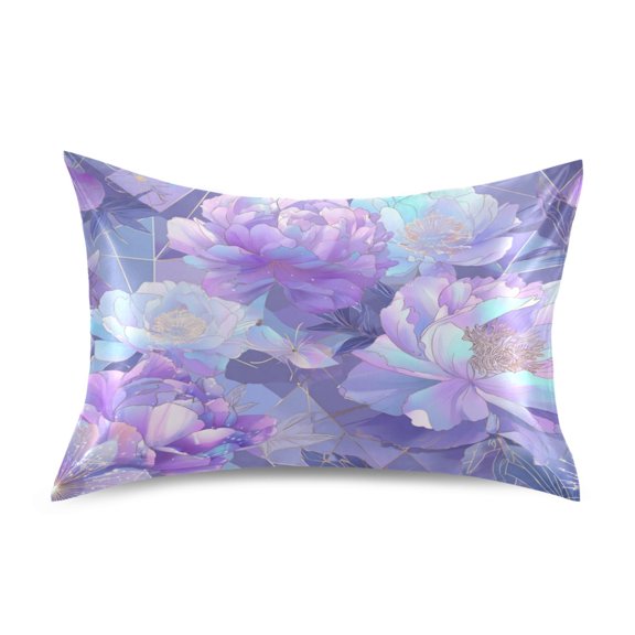 Satin Pillowcase Envelope Closure Pillow Cover Wrinkle-Resistant & Vibrant Print Purple Peony Flower