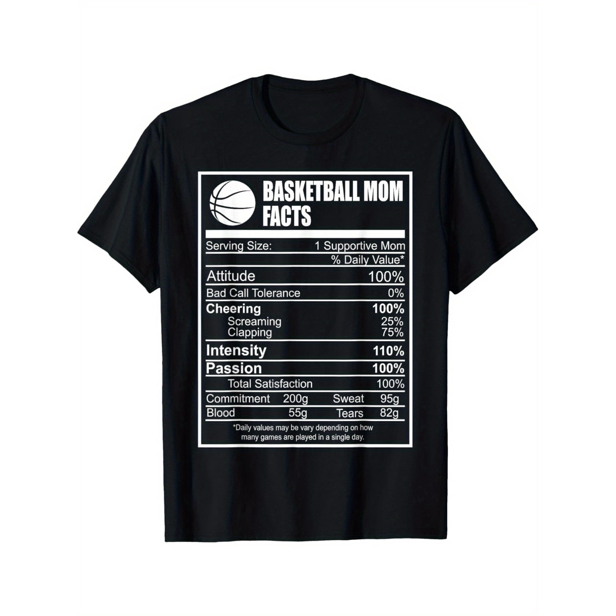 Funny Basketball Mom Facts Nutrition Label Graphic Tee - Supportive Sports Mother Retro Black T-Shirt - Women's Athletic Fan Apparel