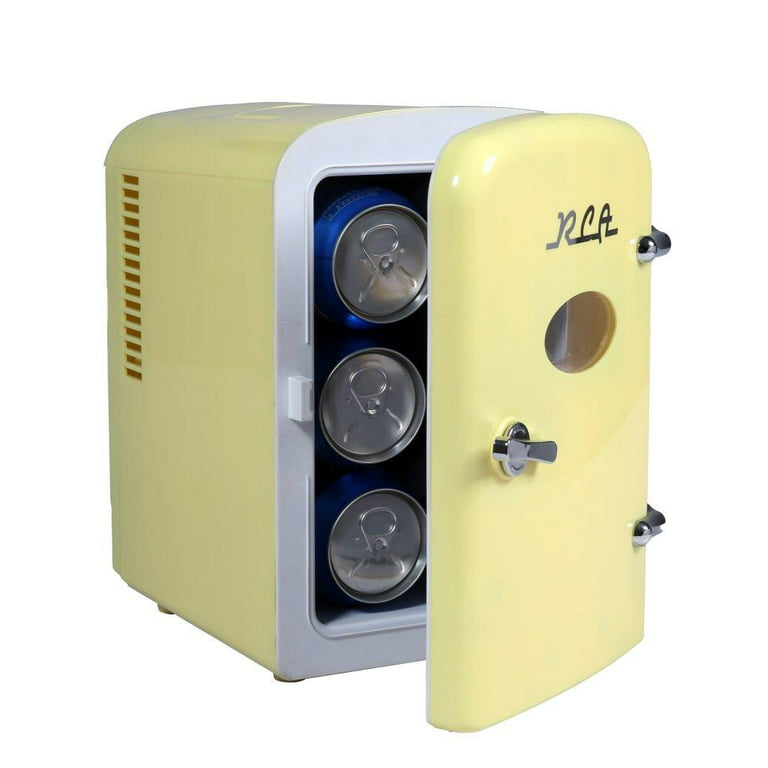 RCA RcA RMIS129-YELLOW Mini Fridge, Yellow & Frigidaire EFMIS129-WHITE 6  can Beverage cooler, White