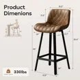 thumbnail image 2 of Bar Stools Set of 2, 26 Inch Counter Height Bar Stools with Back and Extra‑Wide Heavy‑Gauge Metal Legs, Modern Faux Leather Upholstered Barstools for Kitchen Island, Counter, Brown, 2 of 7