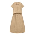 thumbnail image 4 of ClodeEU Women's Round Neck Short Sleeve Top and Skirt Set ,Casual Solid Color Two Piece Outfit Khaki,Women's Plus L, 4 of 5
