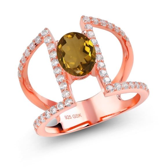 Gem Stone King 1.66 Ct Oval Whiskey Quartz 18K Rose Gold Plated Sterling Silver Ring (Size 6) (Size 6)