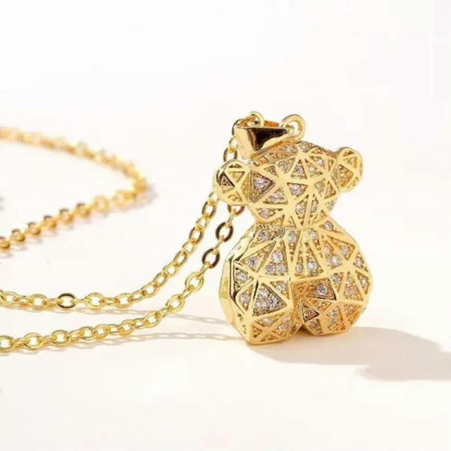 Fashion Women's 18K Gold Plated Funky Glitter Golden Bear Pendant Necklace Jewelry