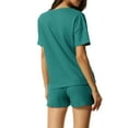 thumbnail image 3 of Conjuntos de lounge INSPIRE CHIC para mujeres, camiseta de waffle con pantalones cortos, ropa de estar en casa, sudaderas jogger con bolsillos, XL verde pavo real, 3 of 6