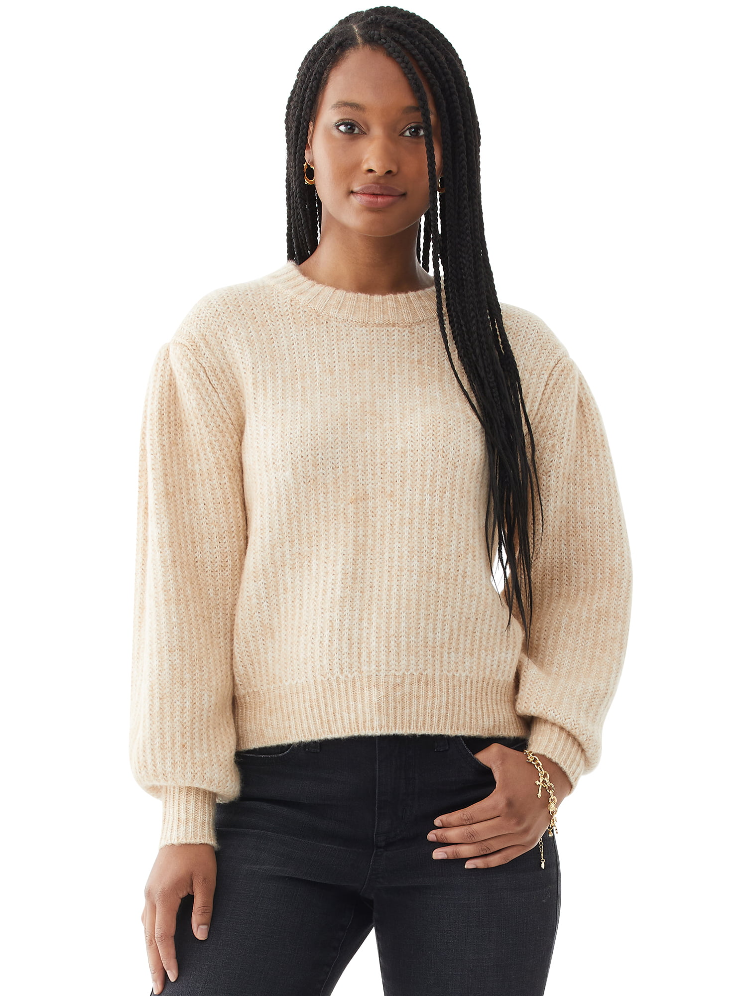 Buy > balloon sleeve cropped sweater > in stock