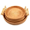 thumbnail image 4 of Hand Woven Round Rattan Serving Tray Bread Fruit Dessert Snack Basket with Handles 3 Piece Set, 4 of 13