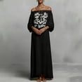 thumbnail image 5 of Gamivast Dresses for Women Off Shoulder Lantern Sleeve Loose Fit Maxi Dress Floral Embroidered Detail Flowy Flattering Elegant Vacation Party Spring Dresses, 5 of 5