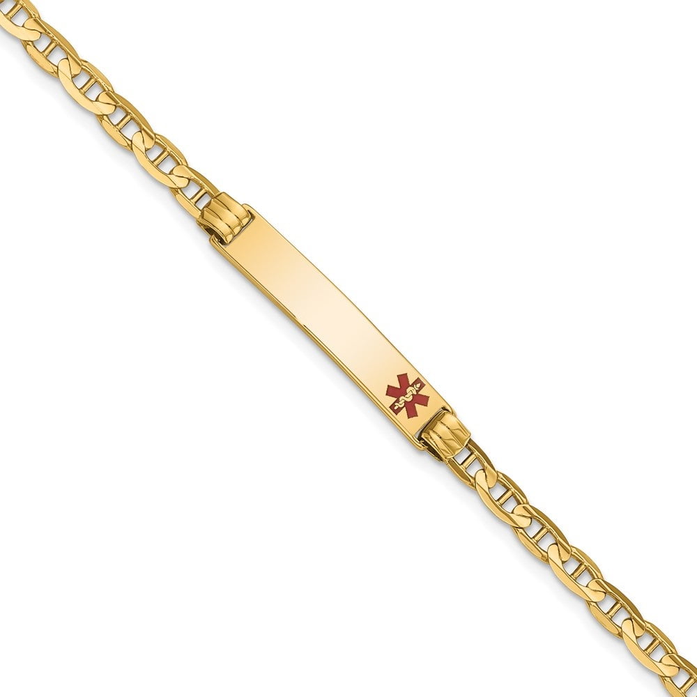 Auriga 14K Yellow Gold Red Enamel Anchor Link Id Bracelet 8 inch for Women(L- 8inch, W- 5.5mm)