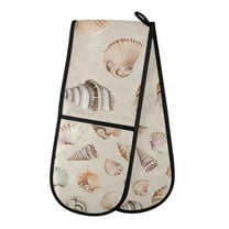 Yayeee Double Oven Mitt Kitchen Heat Resistant Baking 35" x7" Quilted Glove, Green Watercolor Seashells