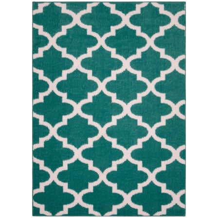Mainstays Quatrefoil Polypropylene Teal/White Indoor Area Rug, 45" x 66"