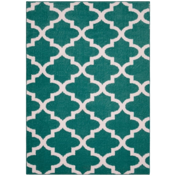 Mainstays Quatrefoil Polypropylene Teal/White Indoor Area Rug, 45" x 66"