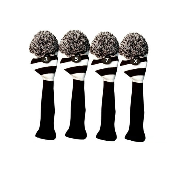 Majek Golf Club 3 5 7 X White and Black Limited Edition Fairway Wood Head Covers Tour Knit Retro Vintage Pom Classic Long Neck Metal Longneck Woods Headcovers