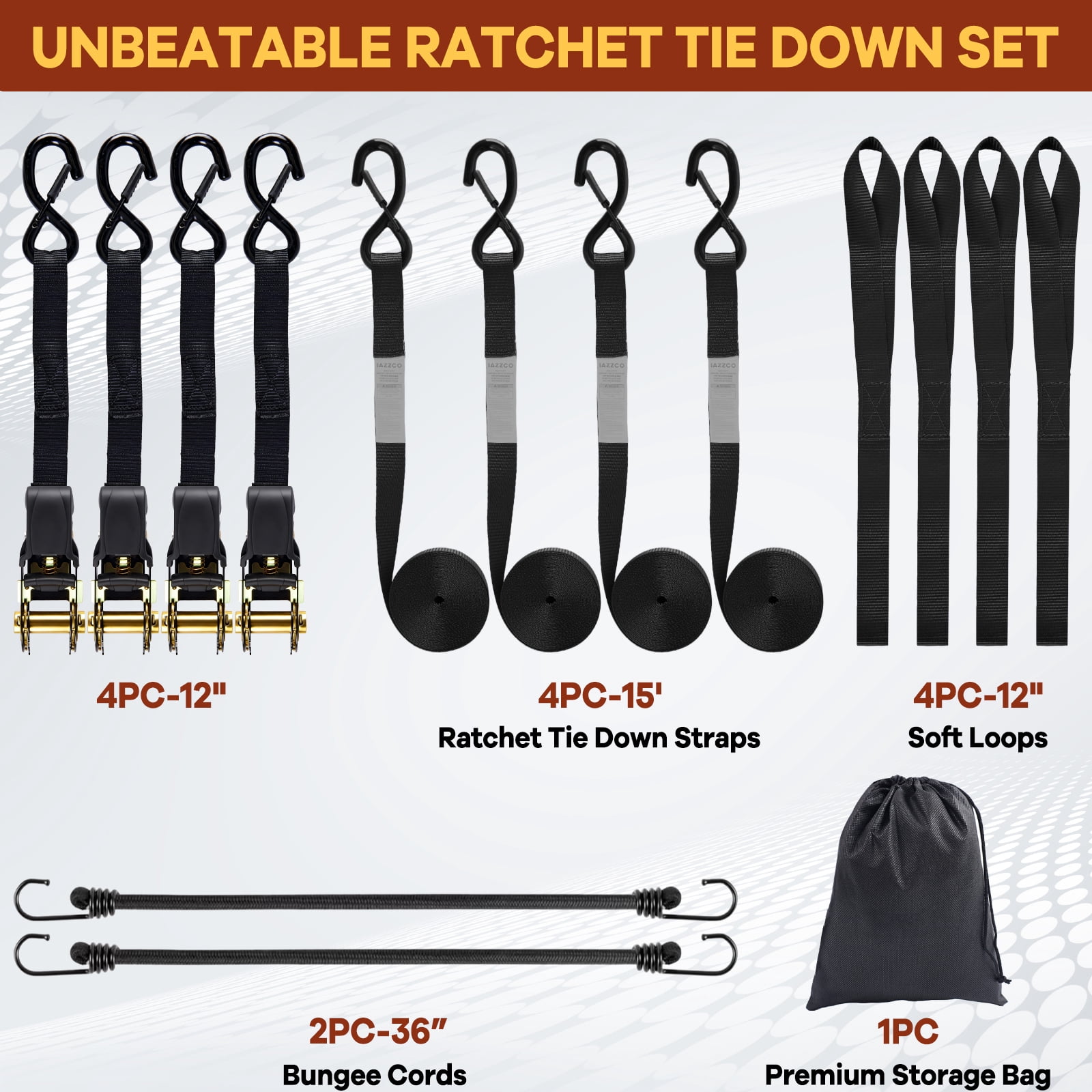 ZRSDIXK 4 pack Ratchet Straps Heavy Duty Cargo Straps Soft Loop Tie Down Straps with Safety Lock S Hooks,1 in × 15ft ,1800 lb Break Strength