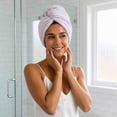 thumbnail image 2 of Striped Cotton Hair Towel Wrap for Women – Anti-Frizz Super Absorbent Quick Drying Hair Turban for Wet Hair Purple, 2 of 6