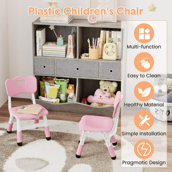 Historyli Sillas infantiles de plástico de 3 niveles con altura ajustable y almohadillas antideslizantes, color rosa, paquete de 2