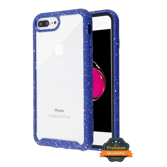 Apple iPhone 8 PLUS / 7 PLUS Phone Case Hybrid Cover with [Rigid Panel] [TPU Cushion] Enhanced Hand-Grip TPU Cushion Frame   Transparent Clear Shock-Absorbing Bumper BLUE Cover for iPhone 7/8 Plus