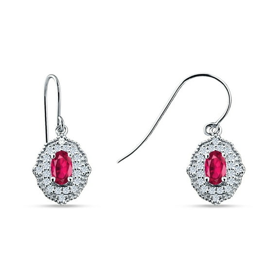 Blue Apple Jewelry Co. Halo Oval Fishhook Women Earring Simulated Ruby 925 Sterling Silver
