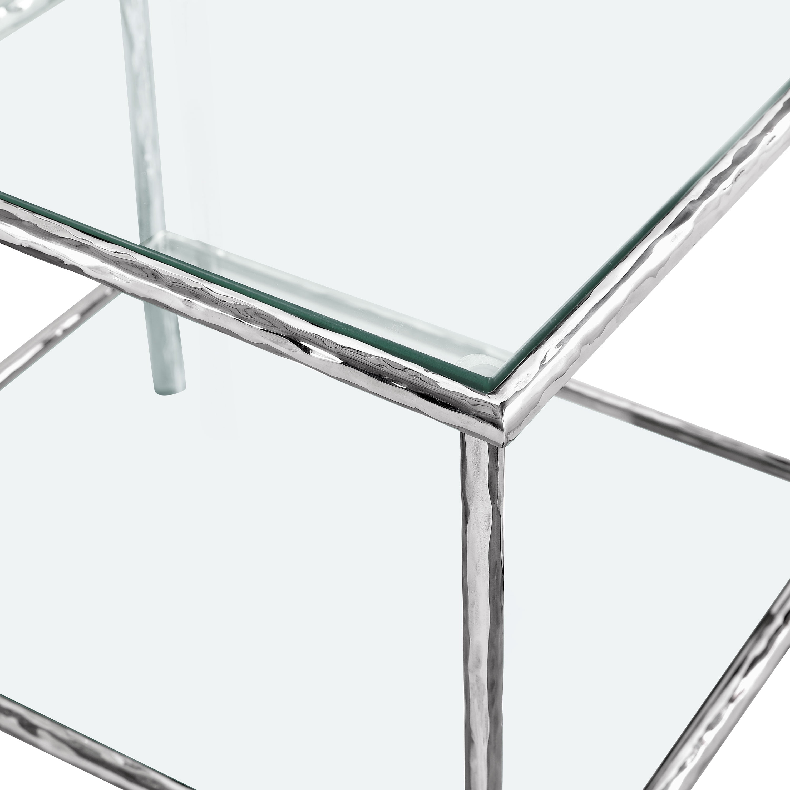 Furniture of America Zayen Modern Stainless Steel 1-Shelf End Table with Tempered Glass Top, Chrome
