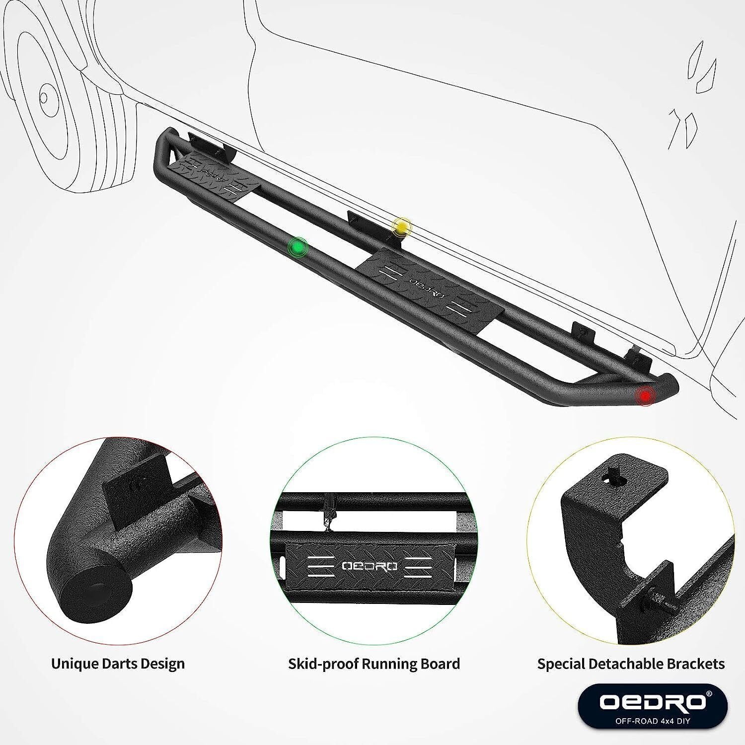 RVNI 6" Running Boards for 2018-2024 Jeep Wrangler JL & Unlimited 4 Door, Tube Truck Side Step Bars Black Textured Nerf Bars