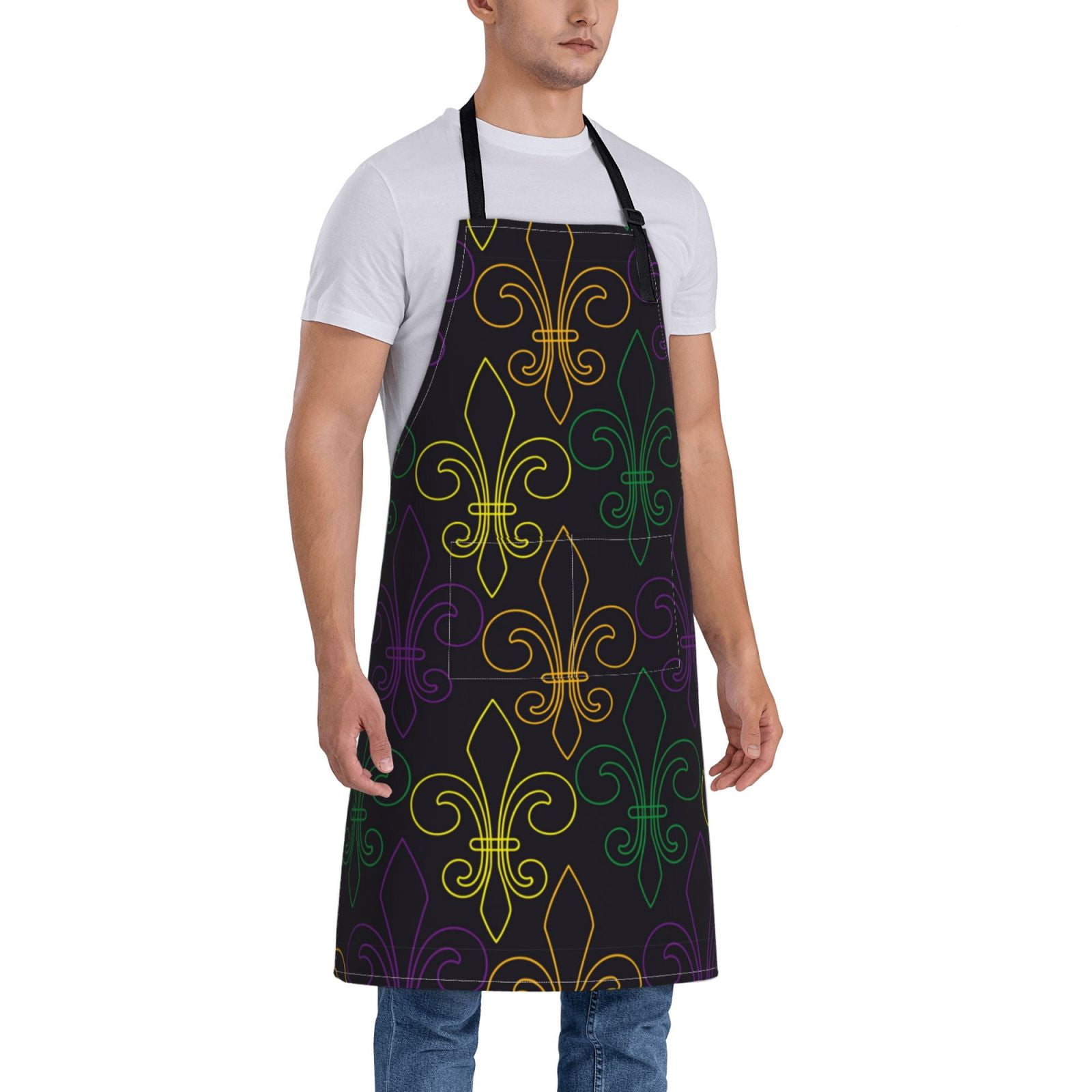 Kdxio Mardi Gras Carnival Apron with Pockets Adjustable Kitchen Aprons for Men Women Waterproof Aprons for Cooking,Drawing,Crafting, Baking Household Cleaning
