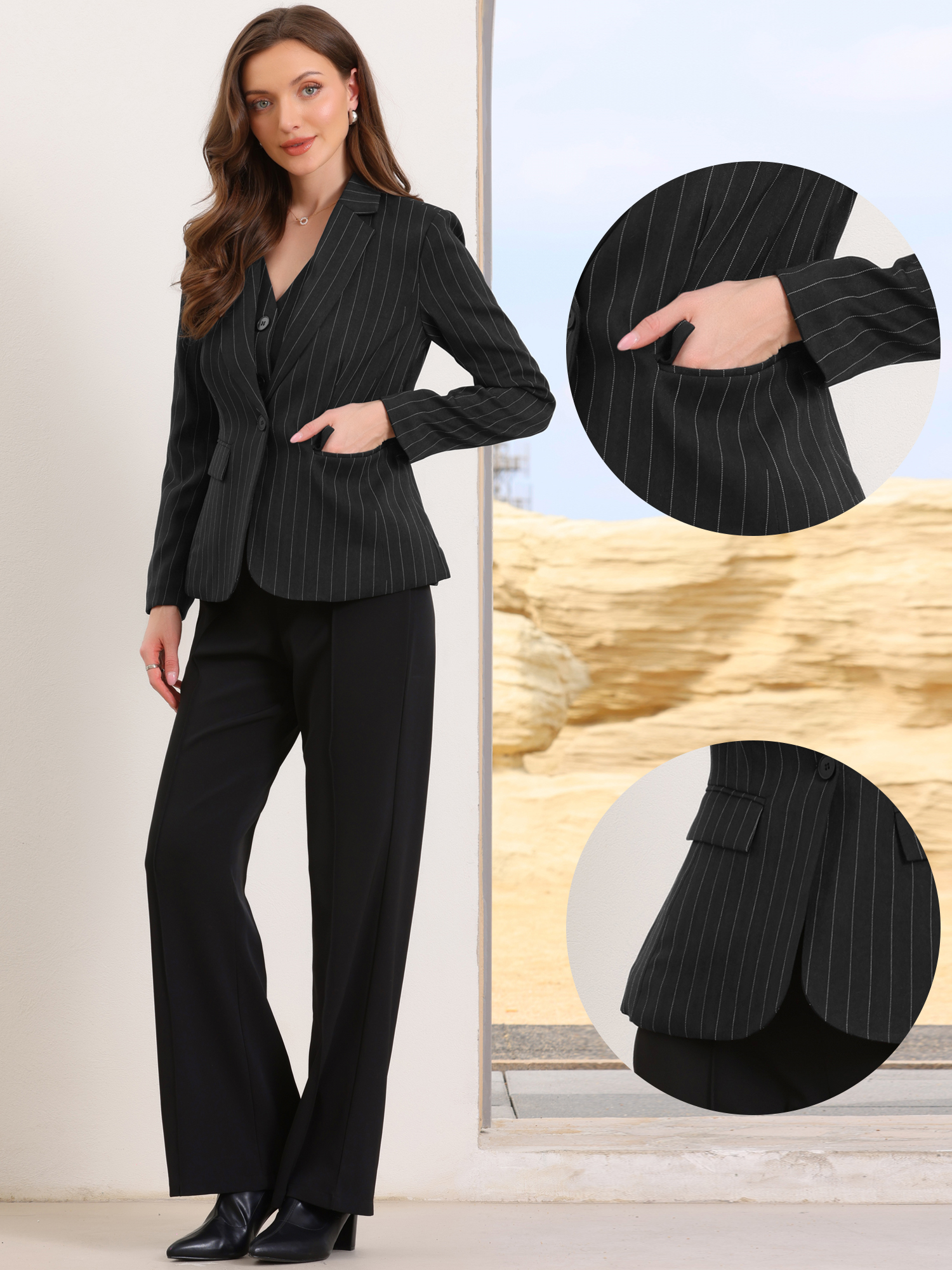 DARING DIVA Women's Notched Lapel One Button Work Office Suit Jackets M Black
