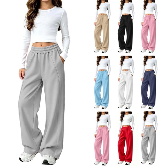 CBASIHI Girls Wide Leg Sweatpants with Pockets Thick Fleece Lined Elastic Waist Casual Workout Winter Track Pants Gray 5 T- 14 T