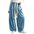thumbnail image 2 of DORKASM Corduroy Pants for Women Elastic Waist Baggy Fashion Balloon Trousers High Waist Loose Fit Casual Sweatpants Drawstring Soft Fall Winter Harem Pants with Pockets Blue M, 2 of 7