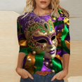 thumbnail image 2 of CONZONE Womens Mardi Gras T-Shirts 3/4 Sleeve T-Shirts for Women Trendy Graphic Soft Loose Fit 2026 Carnival Tops for Lady, 2 of 5