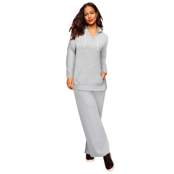 Roaman's Women's Plus Size Comfort  Fleece V Neck Hooded Sweatshirt