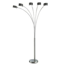 5 Arm Arched Floor Lamp, 84 Inch Chrome Metal Sleek Stem, Round Base