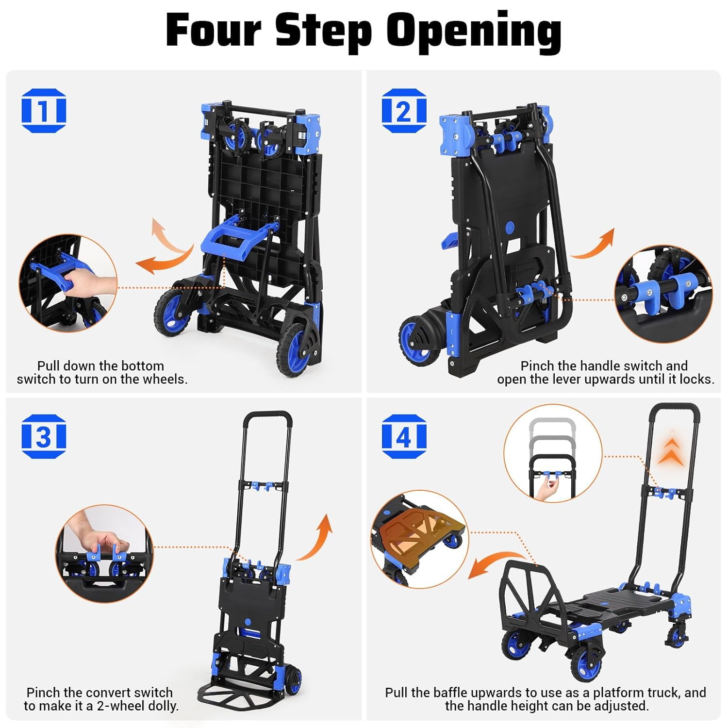 Yesurprise 2 In 1 Folding Hand Truck Dolly Convertible Hand Truck with Foldable Basket Portable Dolly Cart with Wheels Retractable Handtruck Dolly