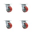 thumbnail image 2 of 4 Inch Red Poly on Cast Iron Wheel Swivel Caster Set with Roller Bearings SCC, 2 of 2