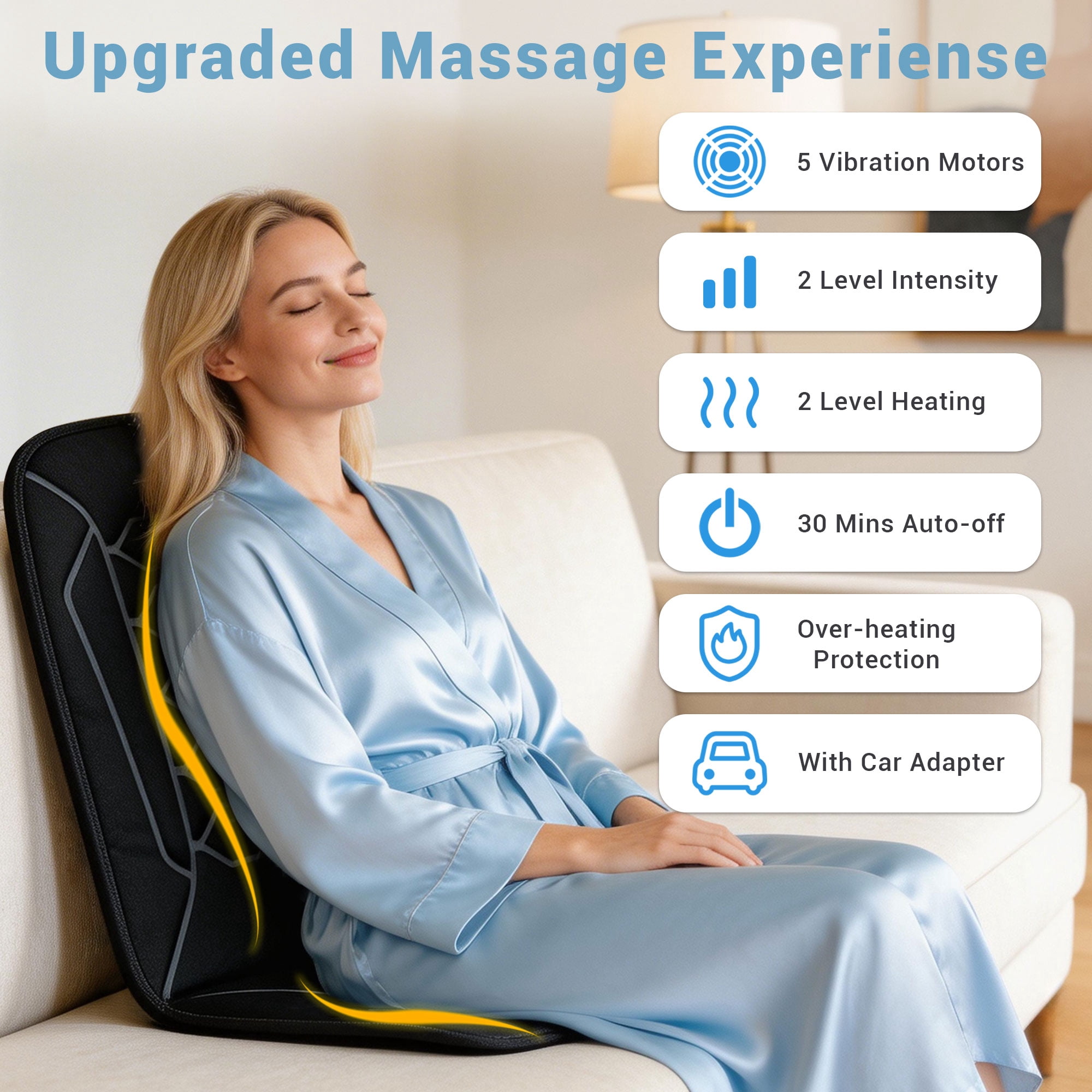 Mynt Vibration Massage Pad with Heat, Back Massager for Car and Chair, Black