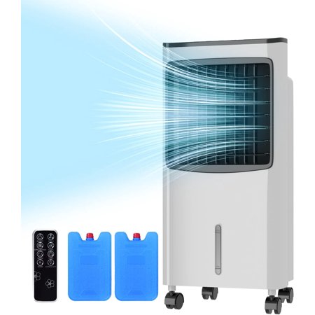 GOFLAME Evaporative Air Cooler Portable, 4-in-1 Air Cooling Fan with Remote Control, 3 Wind Speeds, 7.5H Timer, 2 Ice Packs, 8L Large Water Tank, 120° Oscillation Swamp Cooler for Home Office